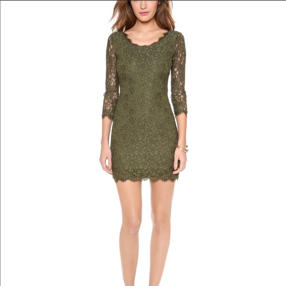 Diane Von F "Zarita" Lace Dress in olive Sz 12